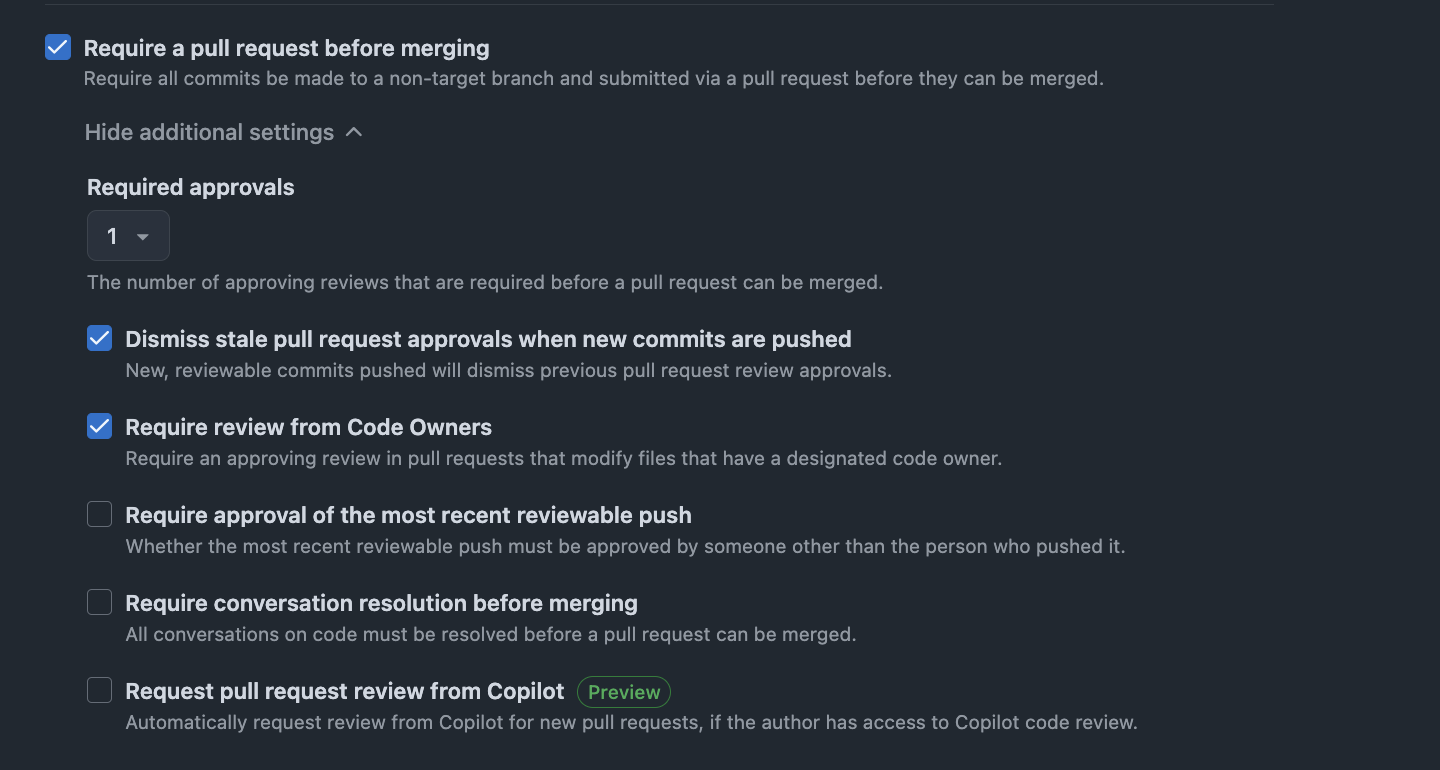 Picture showing PR before merge configuration